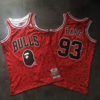 AAPE x MITCHELL & NESS Chicago Bulls Red NBA Densely Embroidered Jereys 112171