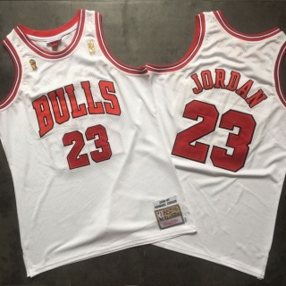 Mitchell & Ness Chicago Bulls 23# Jordan 96-97 Championship Logo Mesh Retro White NBA Densely Embroideried 112259