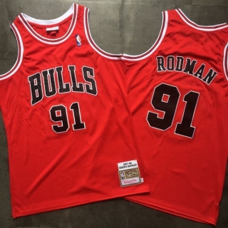 Mitchell & Ness Chicago Bulls 91# Rodman NBA Retro Red Mesh Densely Embroideried 112264