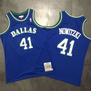 Mitchell & Ness Dallas Mavericks 41# Nowitzki Rookie Retro Blue Mesh NBA Densely Embroideried 112292