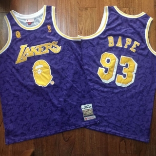 AAPE x MITCHELL & NESS Los Angeles Lakers Purple NBA Densely Embroidered Jerseys 112400