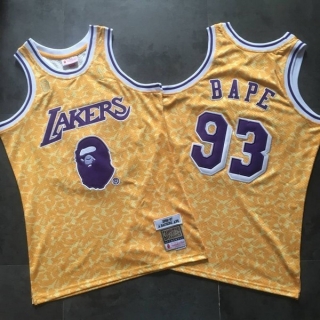 AAPE x MITCHELL & NESS Los Angeles Lakers Yellow NBA Densely Embroidered Jerseys 112401