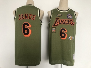 Los Angeles Lakers 6# Lebron James Military Flight Patchs Green NBA Jerseys 112439