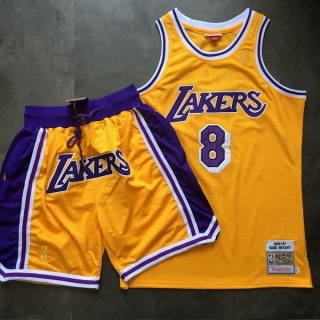 Mitchell & Ness Los Angeles Lakers 8# Kobe Bryant Rookie Retro Yellow Mesh NBA Densely Embroideried Suit 112527