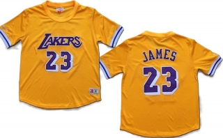 Mitchell & Ness Los Angeles Lakers 23# James Yellow Mesh Short Sleeves NBA Densely Embroideried 112529