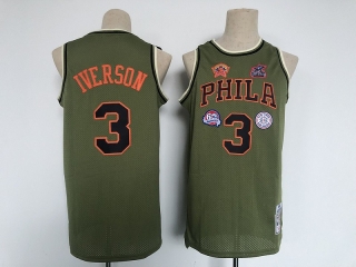 Philadelphia 76ers 3# Allen Iverson Shorts Set Military Flight Patchs Green NBA Jerseys 112687