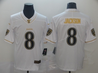 Baltimore Ravens 8# Jackson White Golden NFL Retro Jerseys 113252