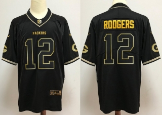 Green Bay Packers 12# Rodgers Black Gold NFL Jerseys 113632