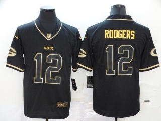 Green Bay Packers 12# Rodgers Black Gold Vapor Retro NFL Jerseys 113633