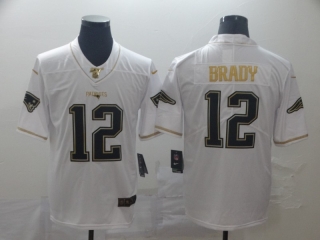 New England Patriots 12# Brady White Golden NFL Retro Jerseys 114009