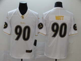 Pittsburgh Steelers 90# Watt White Golden NFL Retro Jerseys 114256