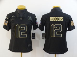 Green Bay Packers 12# Rodgers 2020 Salute To Service NFL Womens Jersey 114621